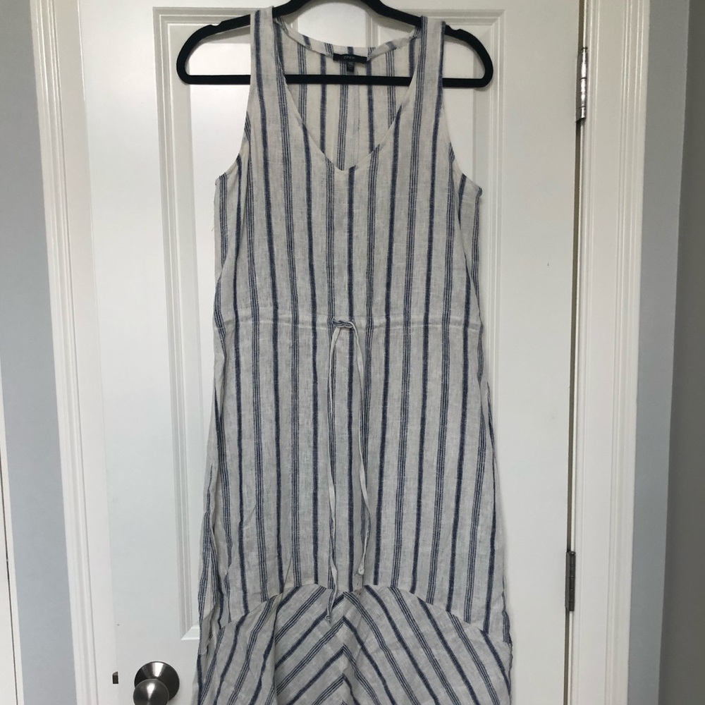 Hi/Lo Striped Linen MIDI Dress